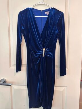 Calvin Klein Royal Blue Velvet Midi Dress - Size 4